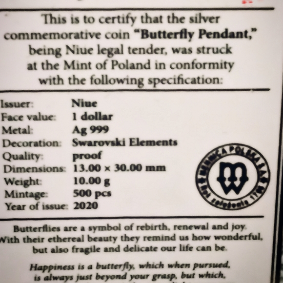 Ag-.999 Silver🦋 Pendant with a .925 Box Chain - Picture 5 of 6